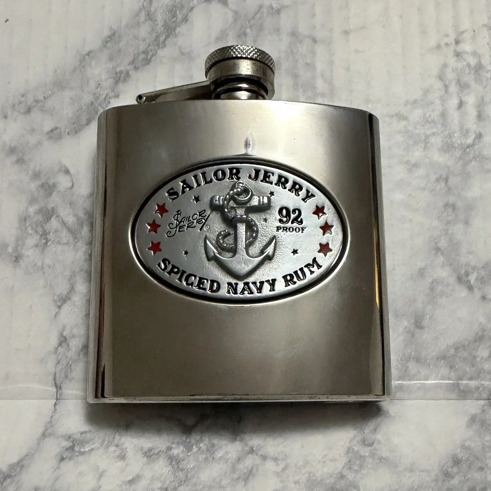 Sailor Jerry Stainless Steel Flask Nautical Tattoo Ship Anchor Spiced Rum Tattoo